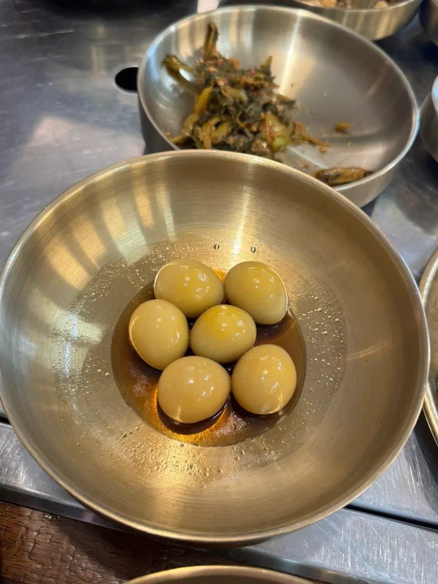 Braised quail eggs from the self-serve bar
