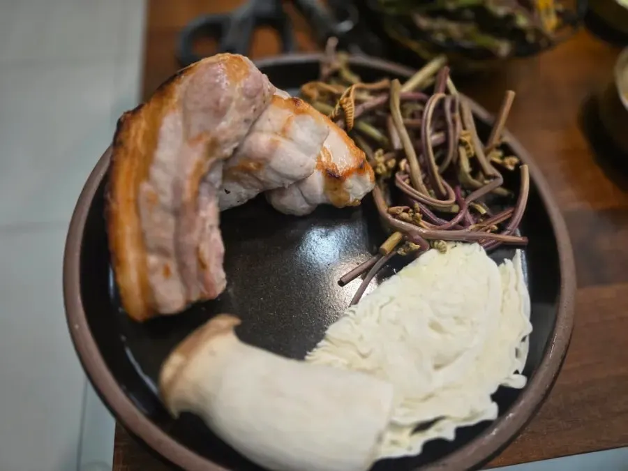 Hwadamga’s par-grilled Korean pork belly