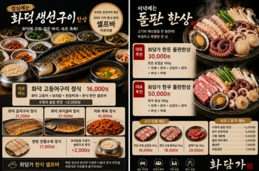 Hwadamga’s actual menu board