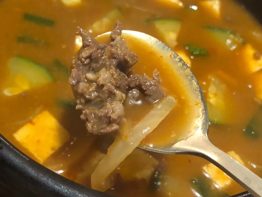 Close-up of doenjang jjigae ingredients