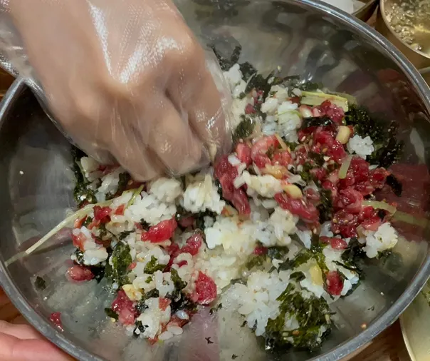 A hand-formed yukhoe rice ball