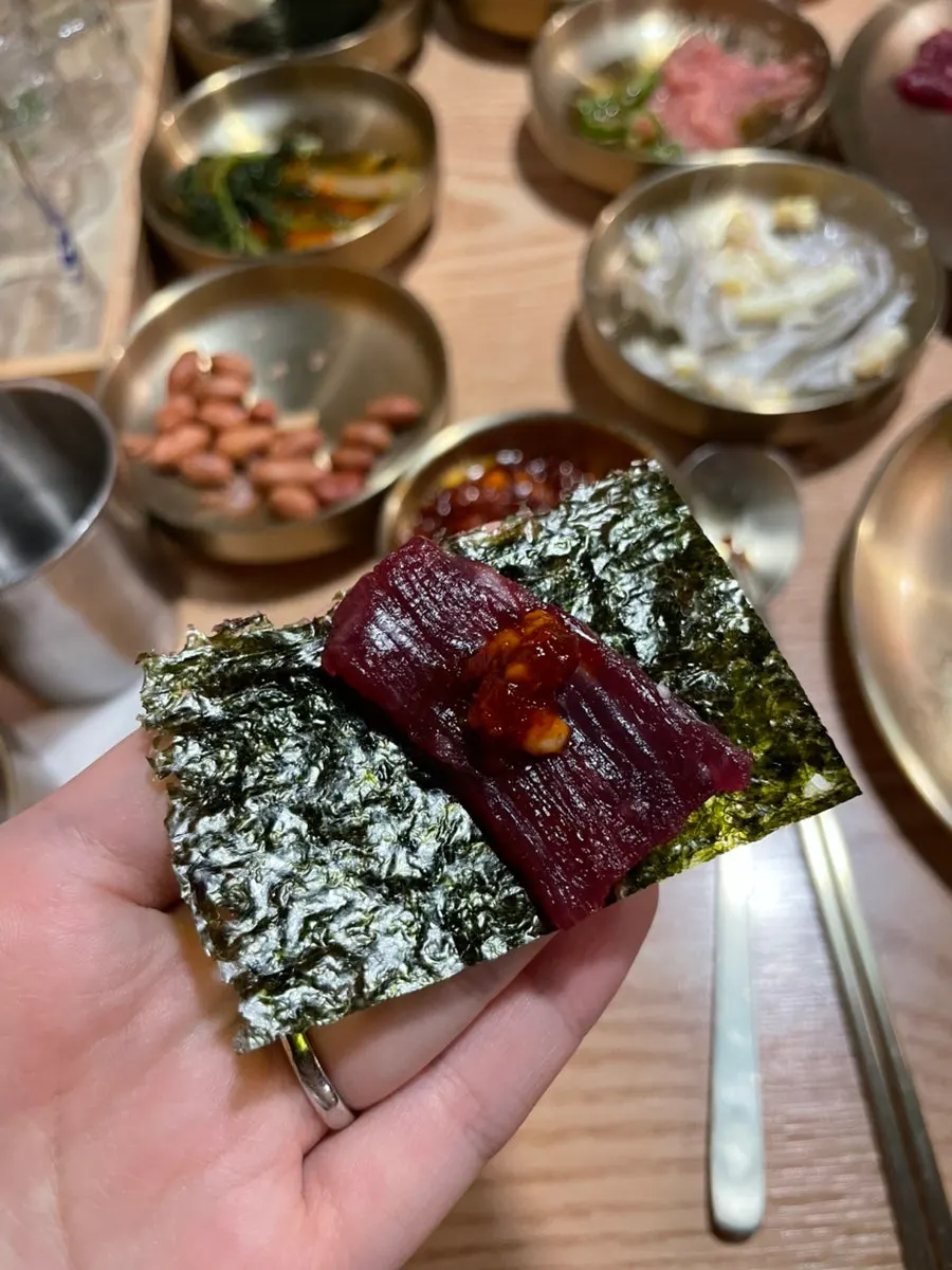 Female hanwoo raw beef sliced along the grain