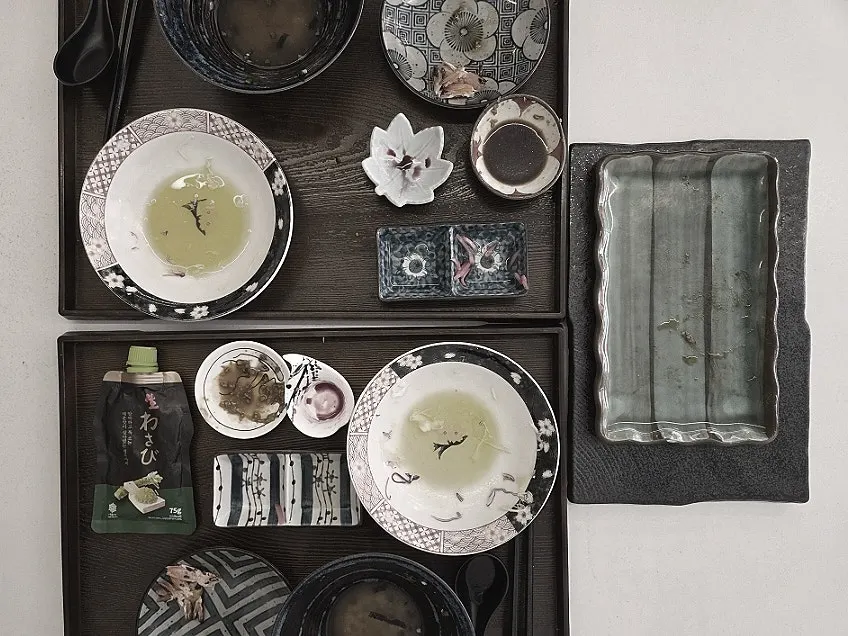 Cleaned plates and empty dishes after the meal