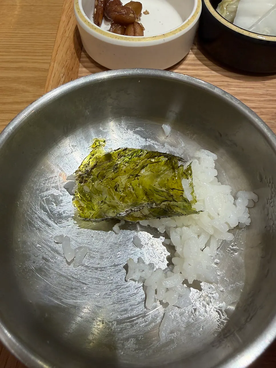 Rice wrapped in seaweed being eaten