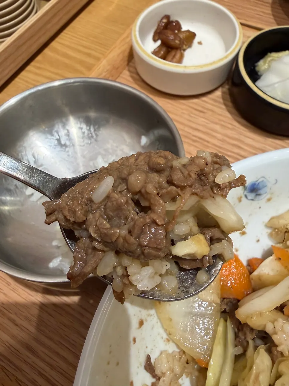 A home-cooked-style meal of rice and side dishes