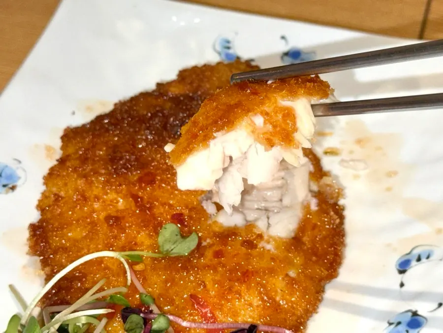 Fried flounder coated in a tangy-sweet sauce
