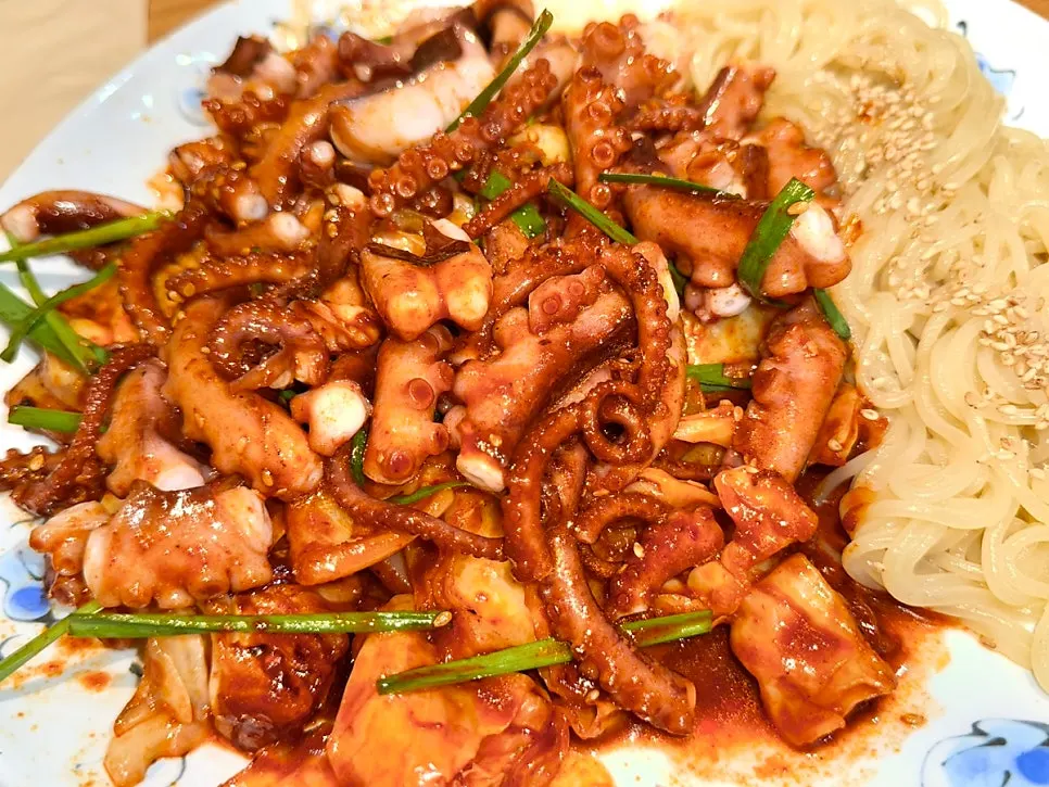 Finished meal at Bonghyejane Jubang's whole octopus stir-fry table