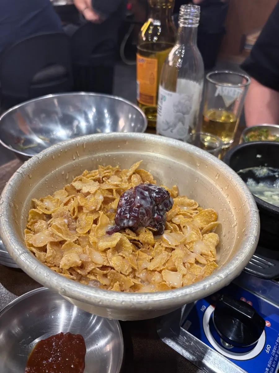 Free patbingsu topped with cornflakes