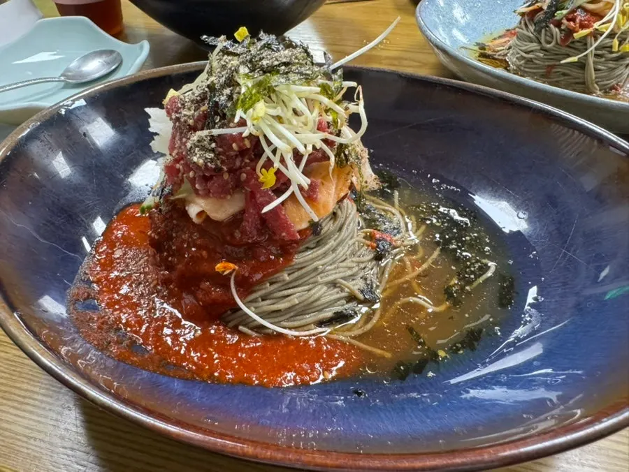 A bowl of buckwheat makguksu at Bongpyeong Memil Migayeon