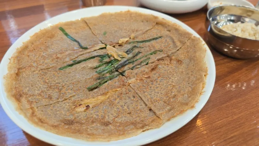 A plate of thinly fried buckwheat pancake