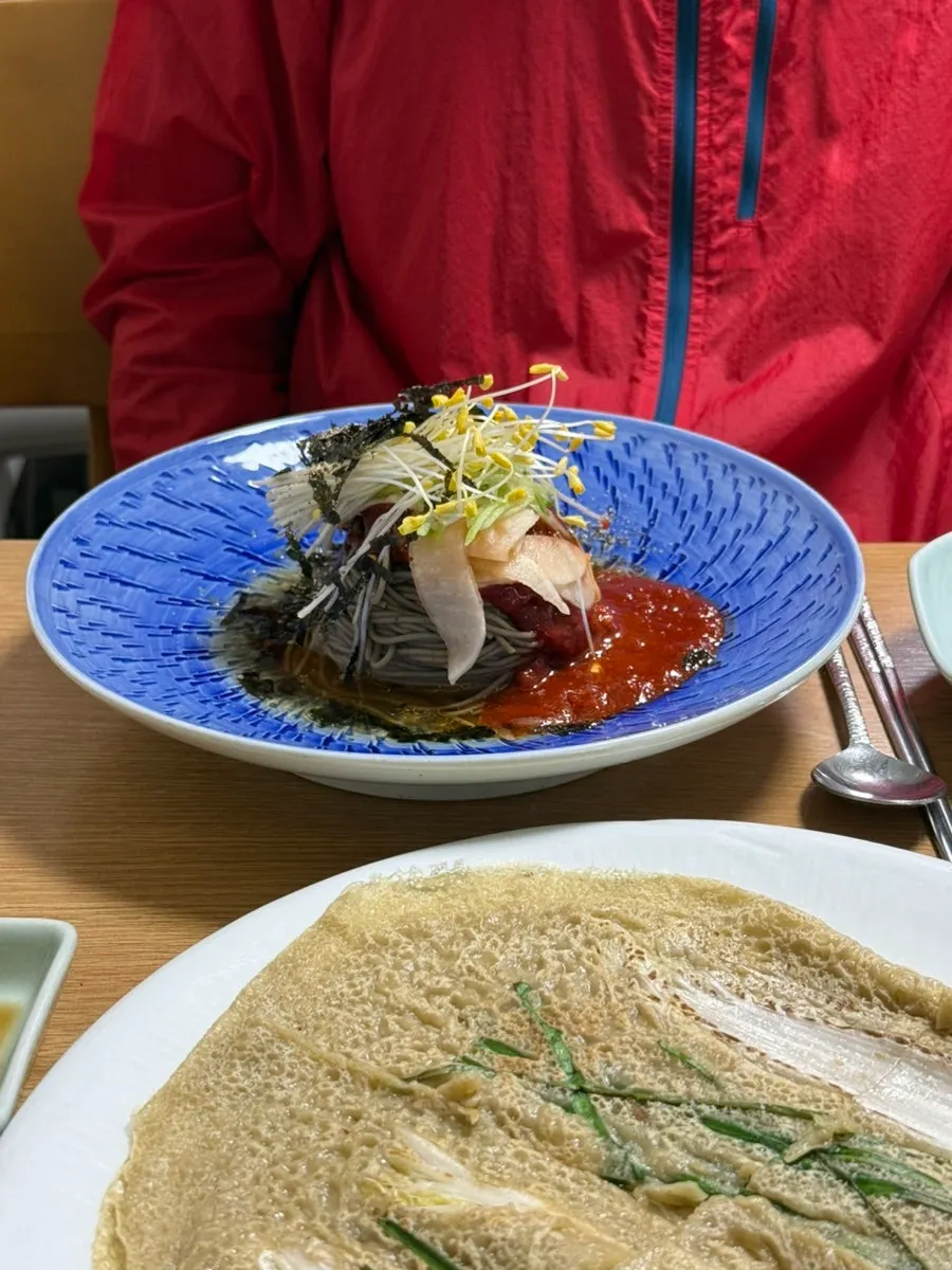 Handmade sauce on top of the bibim noodles
