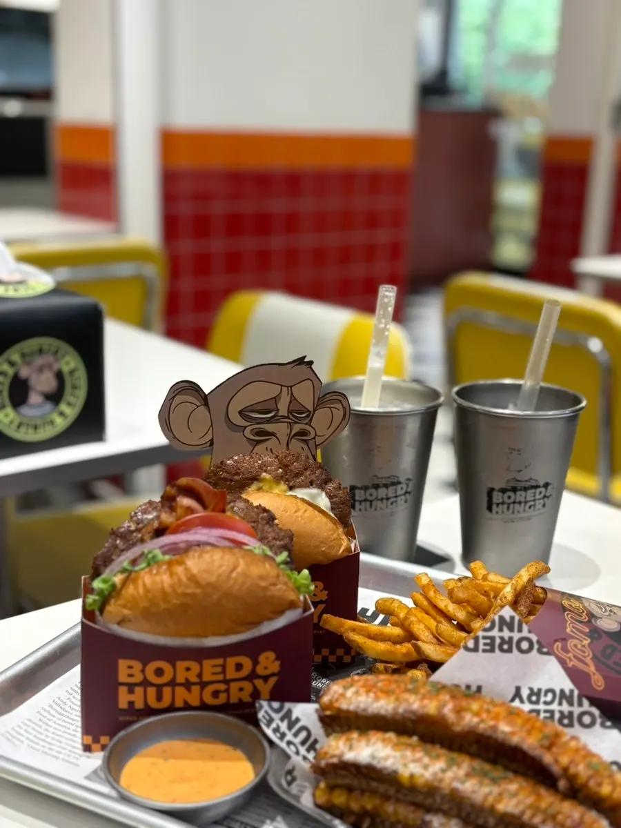Table with fries and burger together