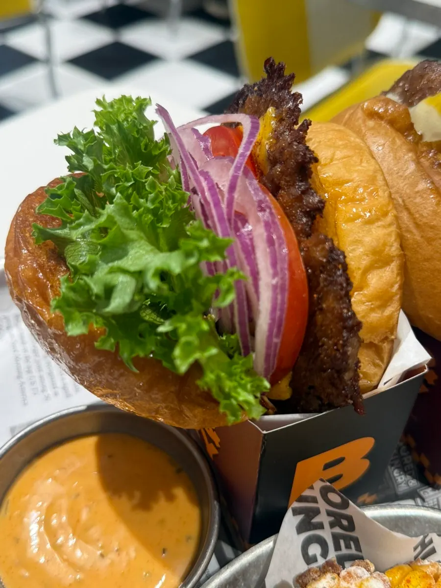 Cross-section of the Chipotle Spicy Burger with crispy patty edges