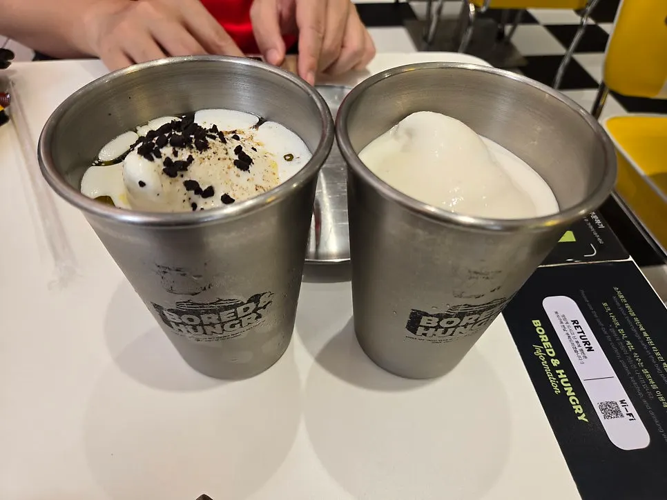 Vanilla shake served in a stainless steel cup