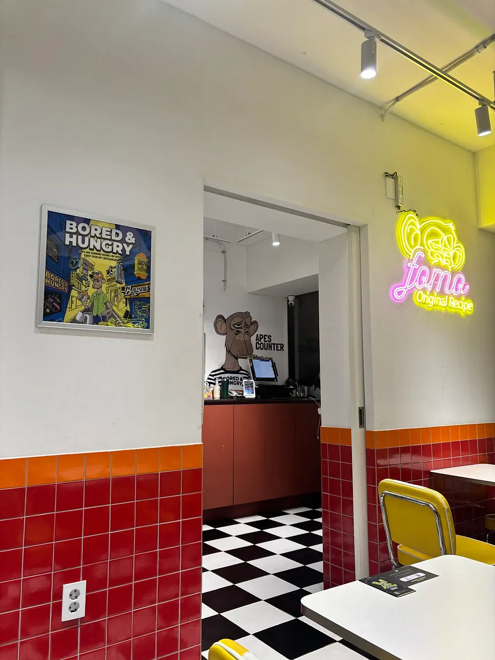 Interior featuring the Bored & Hungry monkey graphic