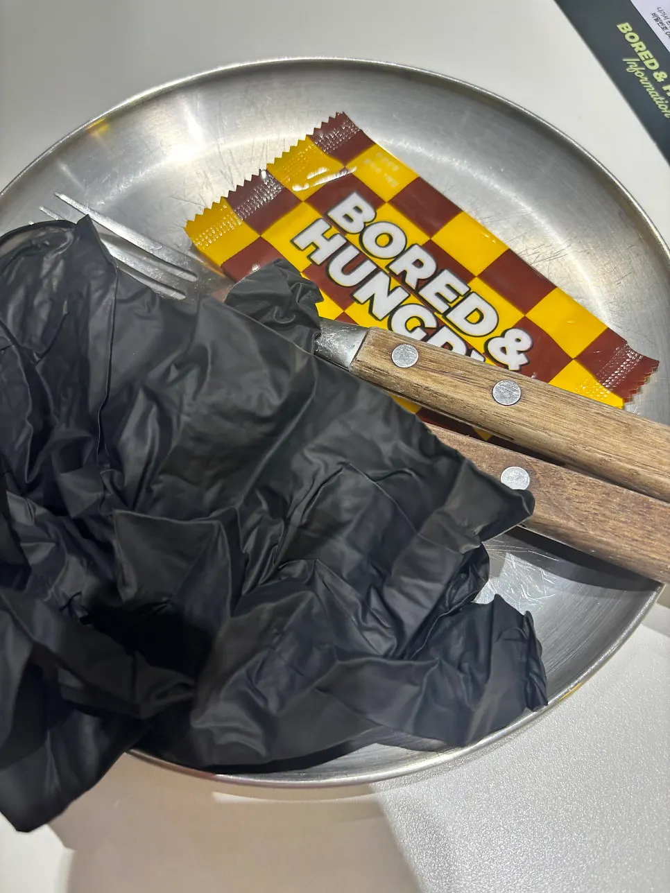 Wet wipes, fork and plate collected ahead of time
