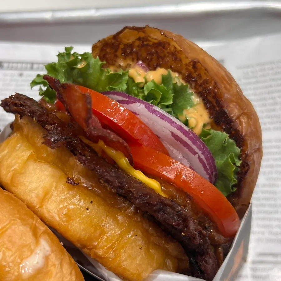 Close-up shot of the burger