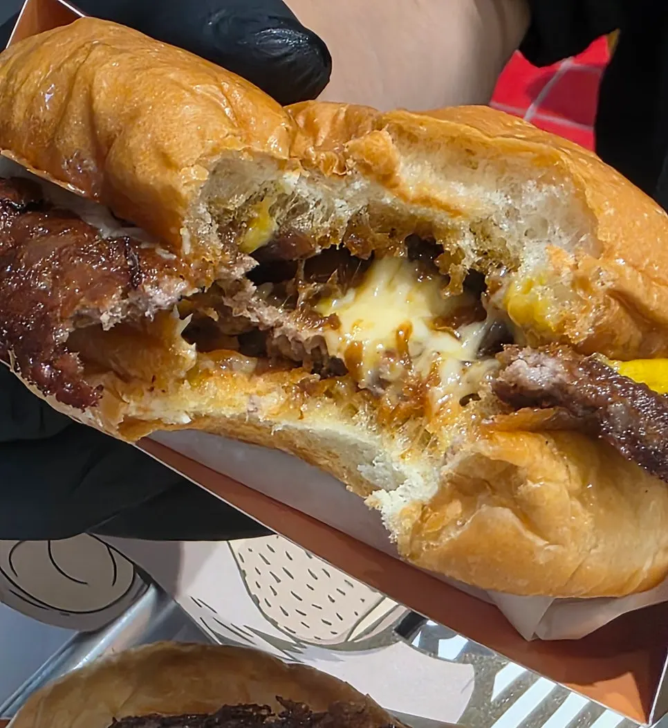 Cross-section of the Classic Cheeseburger's smash patty