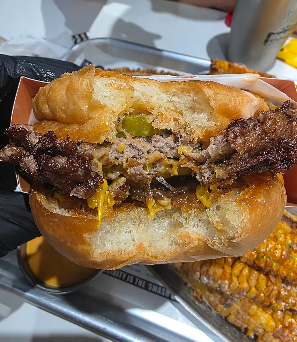Cross-section of the O.G. Champion Burger showing two patties