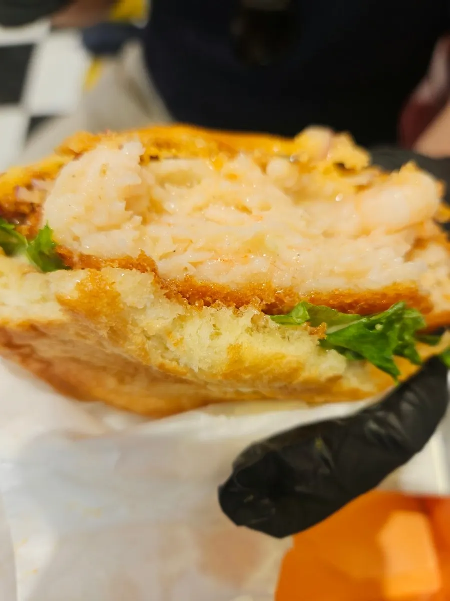 Cross-section of the thick shrimp patty