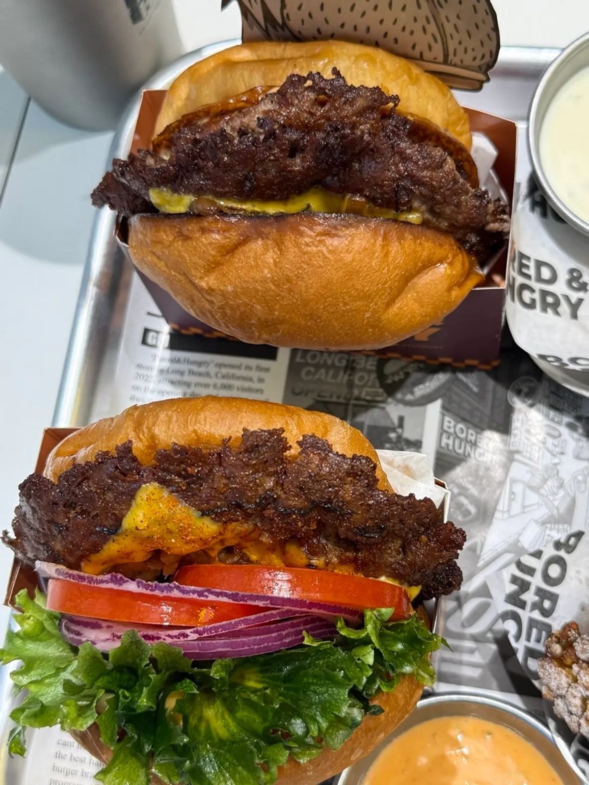 Smash patty burger with melted cheddar cheese