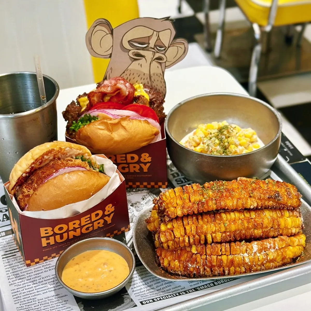 A full spread of handmade burgers at Bored & Hungry Mapo
