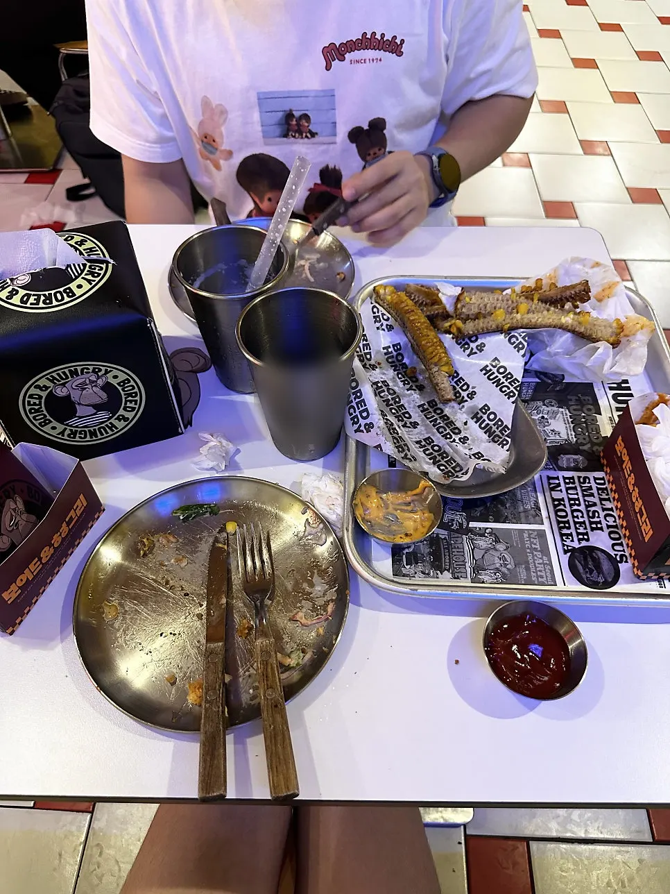 Corn ribs dusted with sweet-spicy powder sauce and a vanilla shake