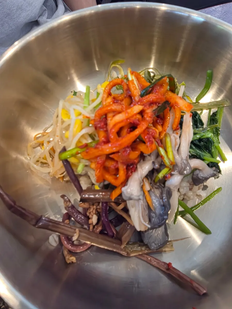 Inside the doenjang stew, with tofu and zucchini