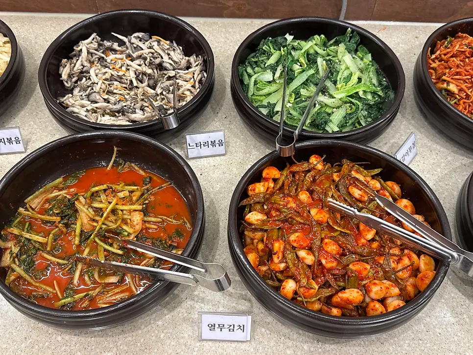 Radish salad and geotjeori among the self-serve bar side dishes