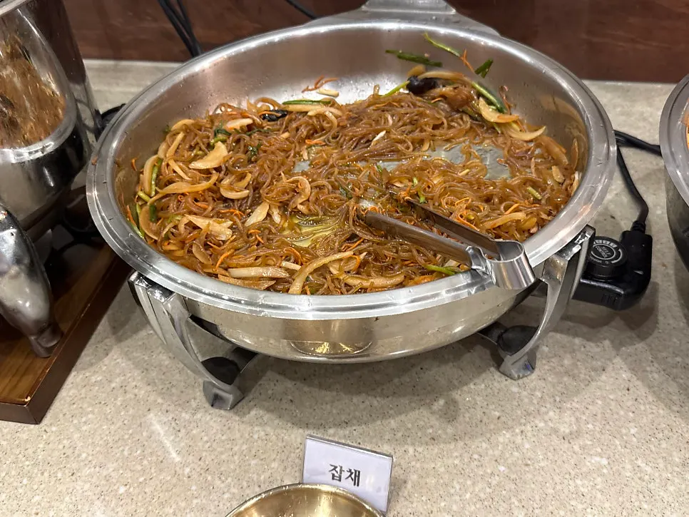 Japchae served at the self-serve bar