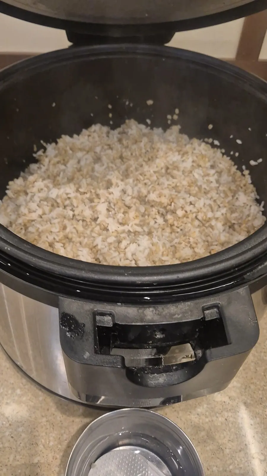 Barley rice and white rice ready at the self-serve bar