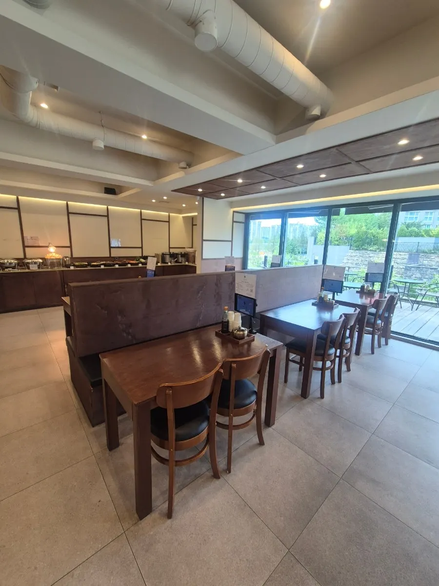 An inner view of the restaurant with group seating