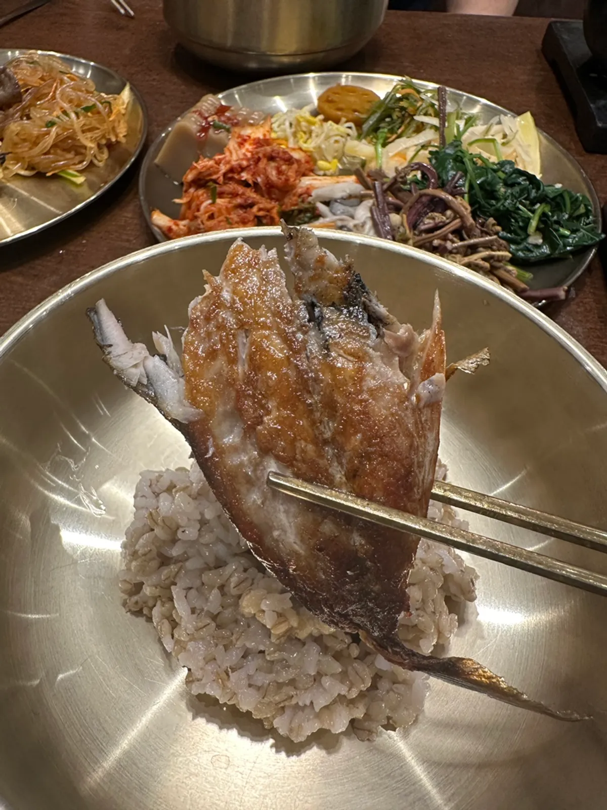 Close-up of golden-grilled mackerel