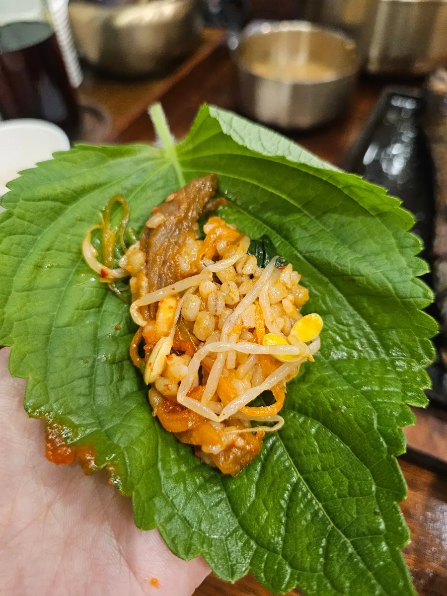 キャベツやエゴマの葉などの包み野菜皿