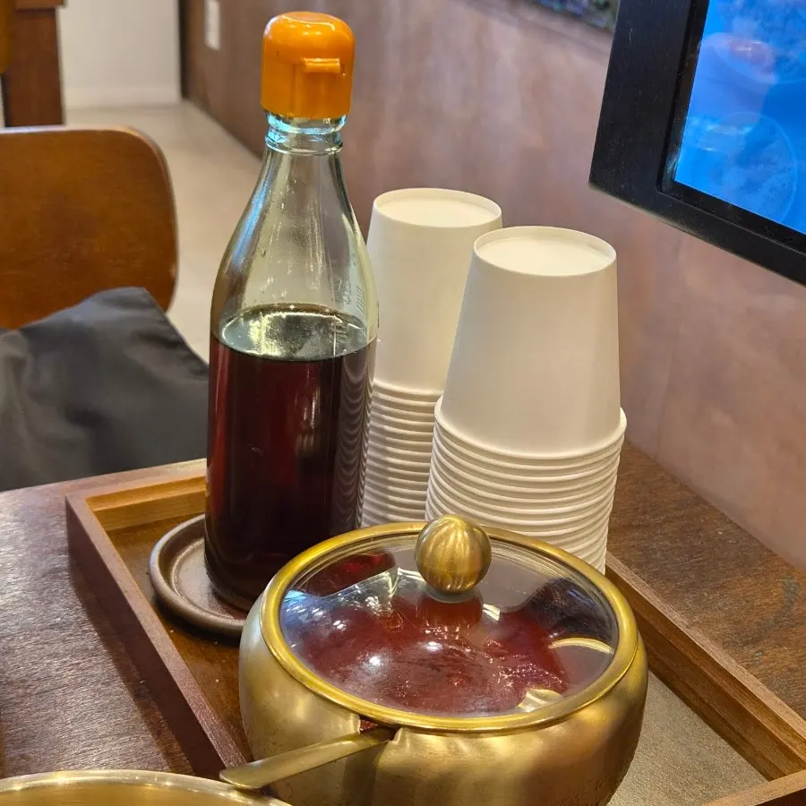 Gochujang and sesame oil on the table