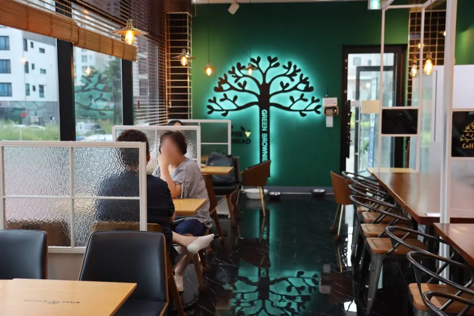 Café seating divided by partitions