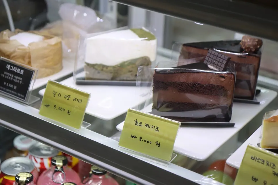 Desserts displayed in the showcase