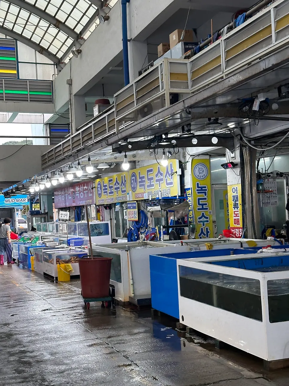 Inside Daecheonhang Fish Market lined with sashimi shops