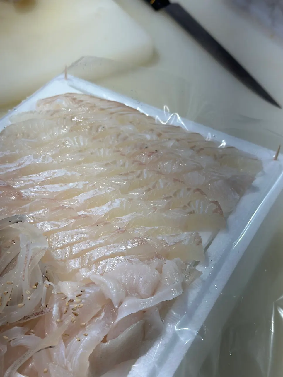 Carefully packed flounder sashimi pack