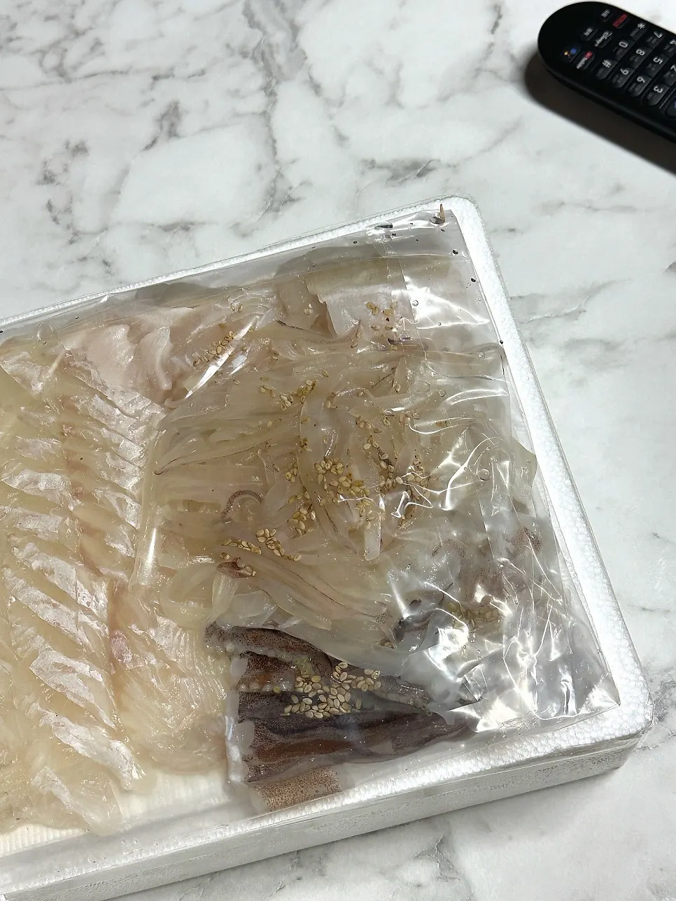 Close-up of the chewy flounder sashimi texture