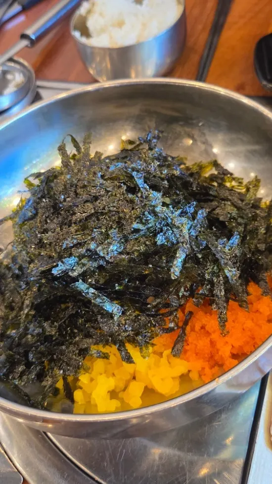 Self-serve rice balls with flying fish roe and pickled radish