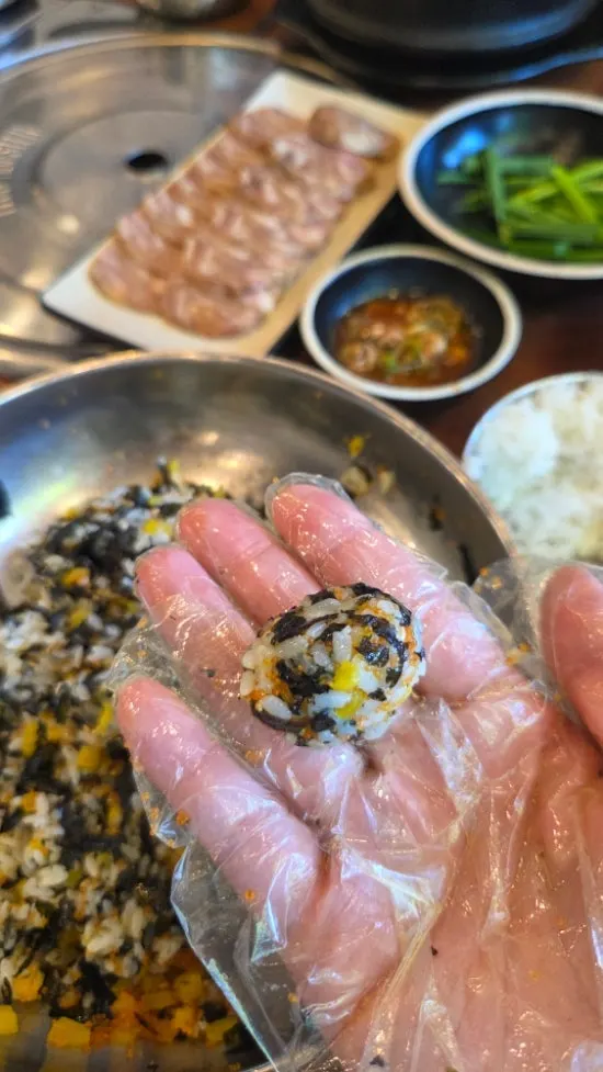 Table with gukbap and side dishes together