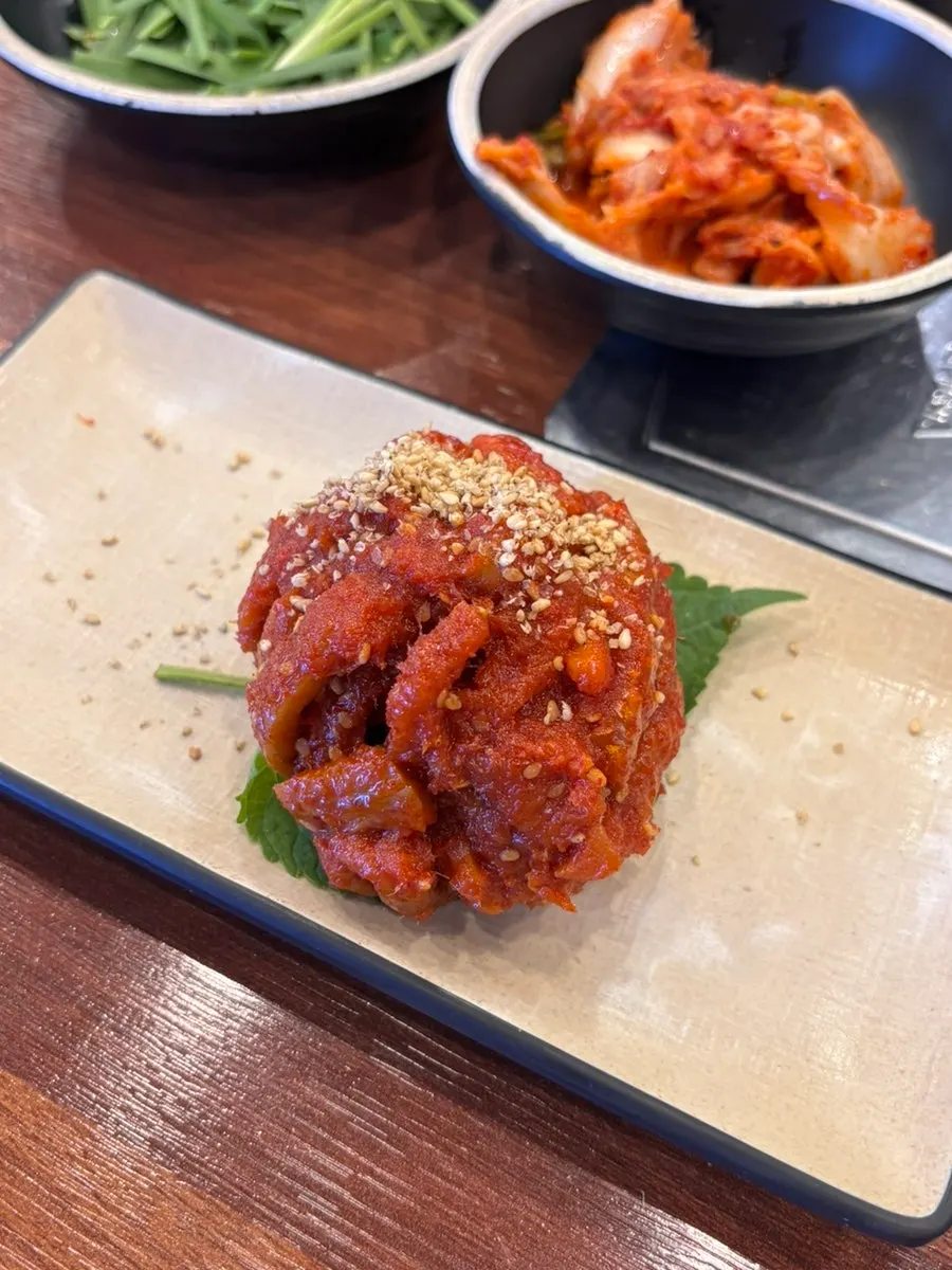 Close-up of tangy seasoned pollack sashimi salad