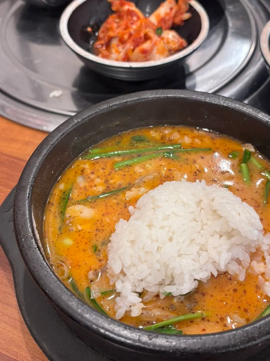 Broth mixed with rice in the leftover soup