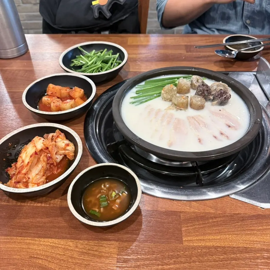 Gukbap set with pork jowl and sundae in rich bone broth