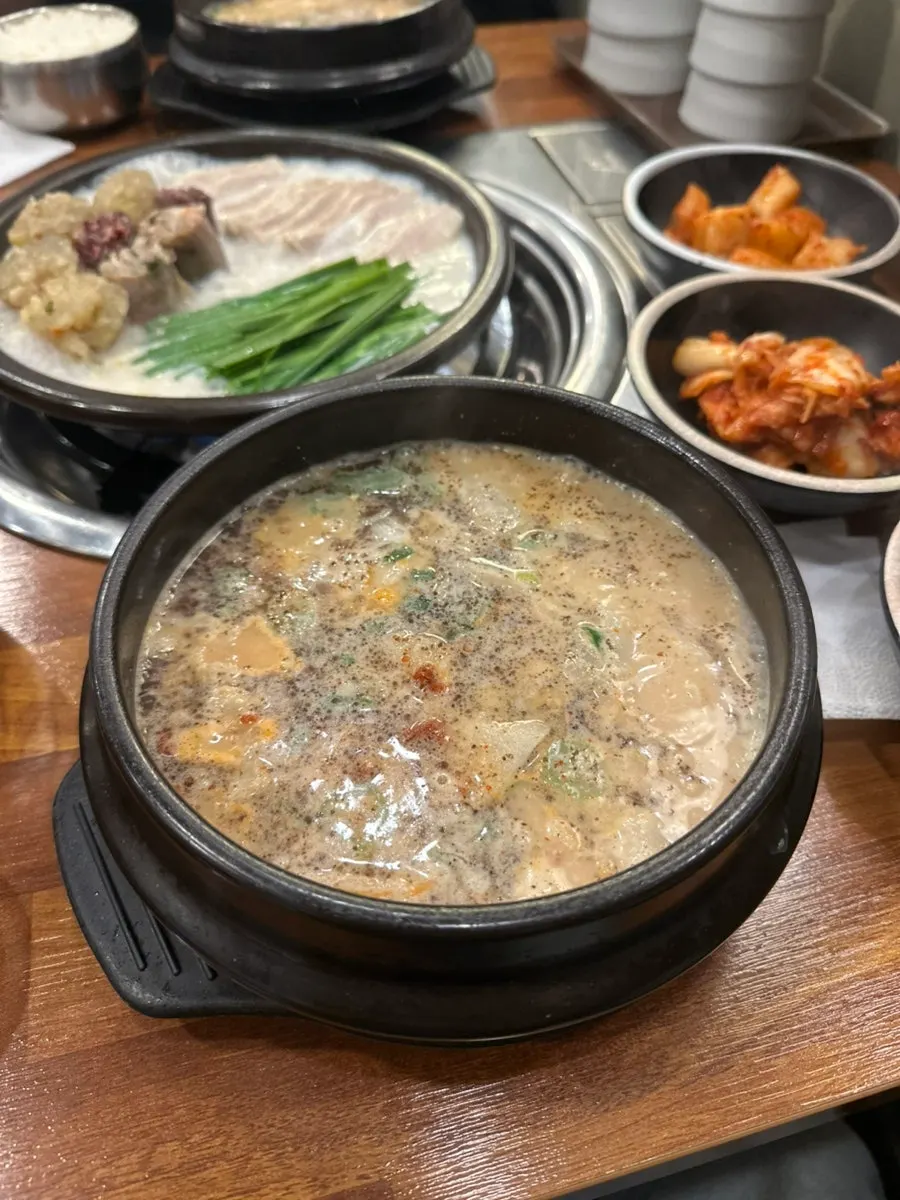 Blood sausage gukbap served bubbling in a stone pot