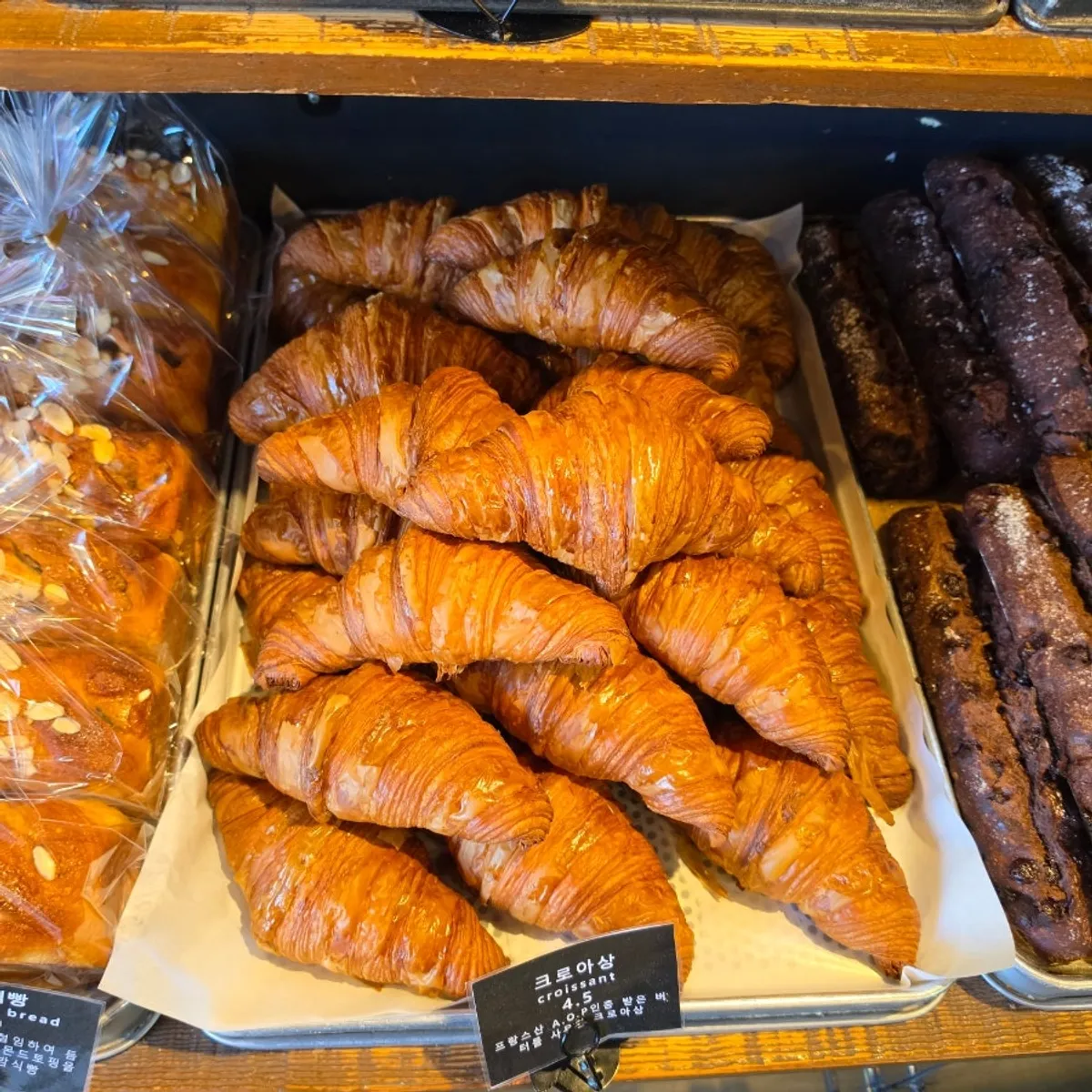 Close-up of the Boulangerie Copain bread display