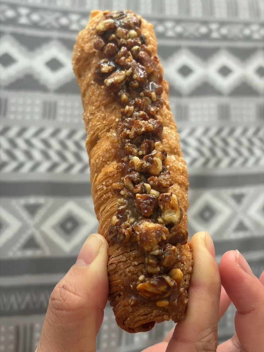 Choco cream salt bread split in half