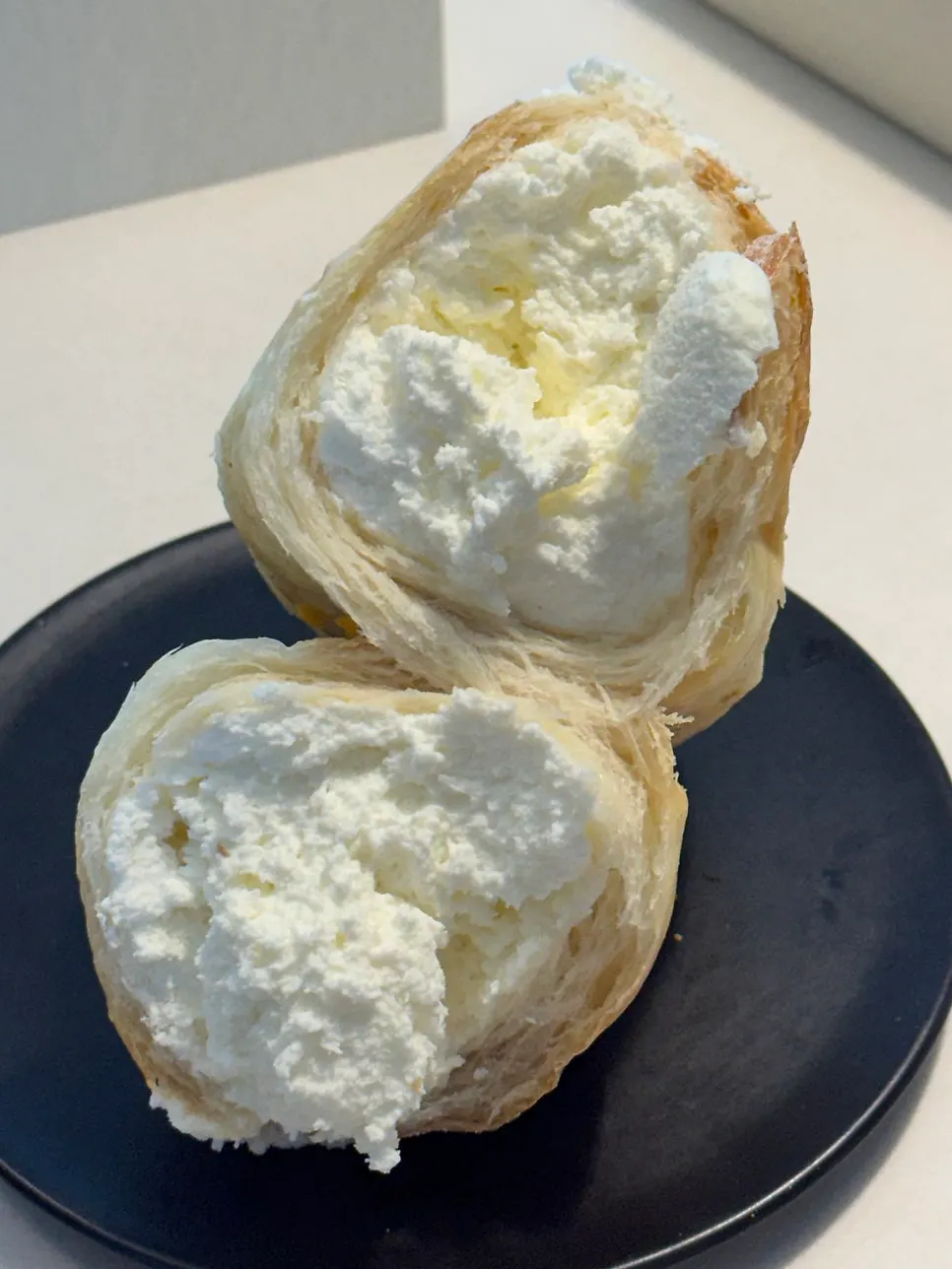 Cross-section of the milk cream salt bread showing the filling