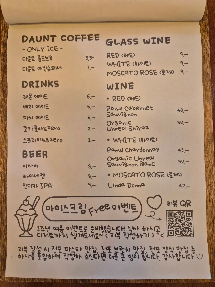Menu board listing the Brassway best menu set